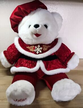 Vintage Snowflake Teddy Bear 2000 Christmas Velvet Outfit Plush Stuffed Animal